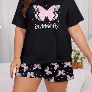 SHEIN Black and Pink Butterfly Pajama Set